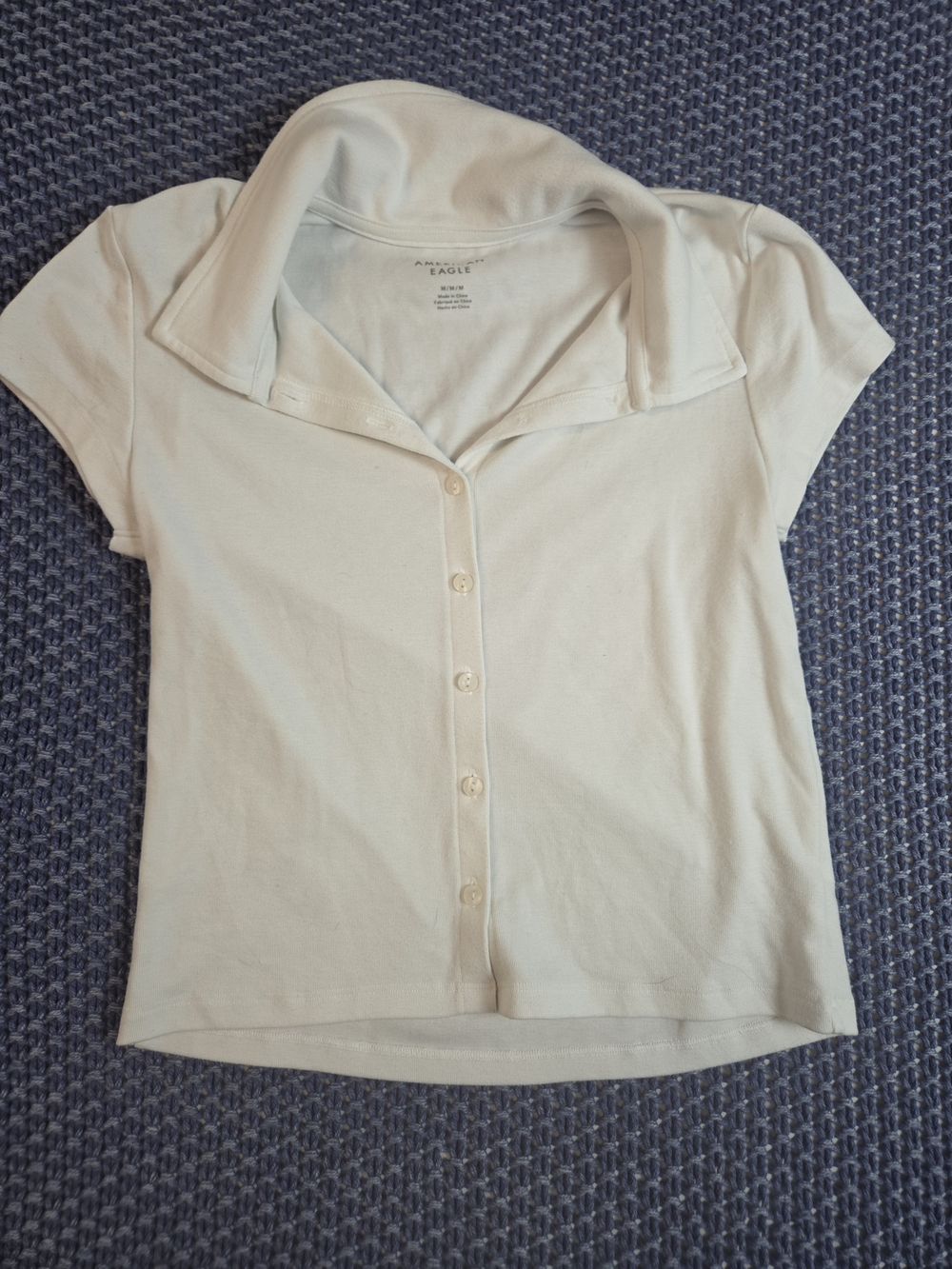 American Eagle Outfitters Off White Short Sleeve Button-Front Polo Shirt #0449